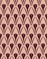 Seamless floral pattern. Crocus vintage background. Flower texture. Brown rosy contrast colored. Vector