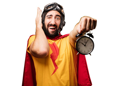 Crazy Super Hero With Clock