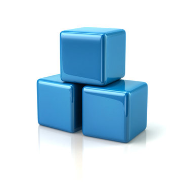 Three blue cubes 3d rendering