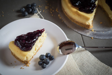 piece of freshness delicious blueberry cheese cake on plate