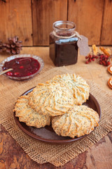 Cookies, poppy; tasty sweet food on a wooden background