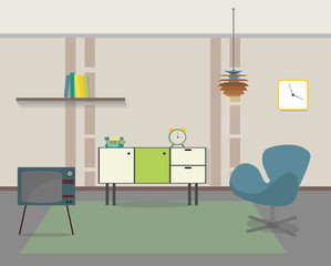 Modern interior Vector. Home decoration design of a living room for web site, print, poster, presentation, info-graphic. Flat design illustration