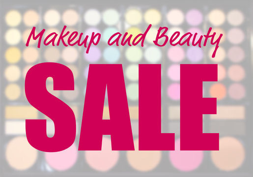Makeup and beauty sale concept. Blurred cosmetics background