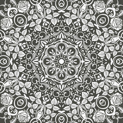 Seamless floral pattern motif coloring a mandala drawn with a pen. black and white. Ethnic, fabric, motifs. Vector, abstract mandala flower. Decorative elements for design. EPS 10.