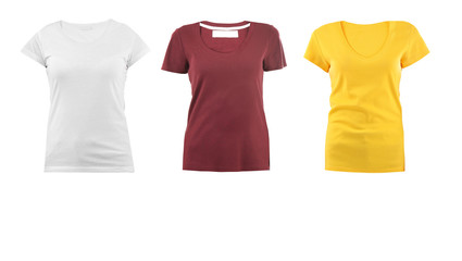Front view of t-shirts on white background