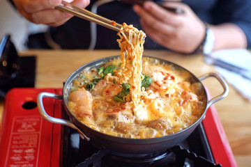 Hot and Spicy Instant Noodle, Thai food.