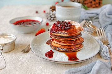Cheese and cherries pancakes