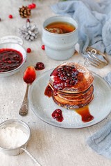 Cheese and cherries pancakes