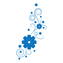 Abstract vertical floral swirl silhouette . Vector blue flower.