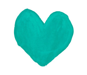 Turquoise heart painted with gouache