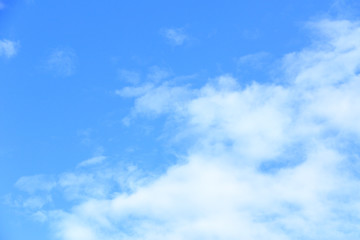 Clear white fluffy clouds in a blue sky. Sky background with blank space for text.