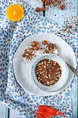 Simple chocolate porridge with fruits
