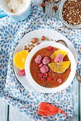 Simple chocolate porridge with fruits