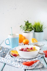 Simple chocolate porridge with fruits