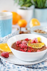 Simple chocolate porridge with fruits