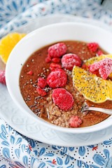 Simple chocolate porridge with fruits