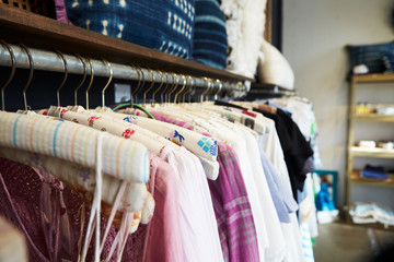 Hanging clothes in a boutique, close up