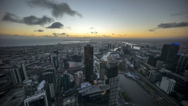 Day to night time lapse at Melbourne city skyline