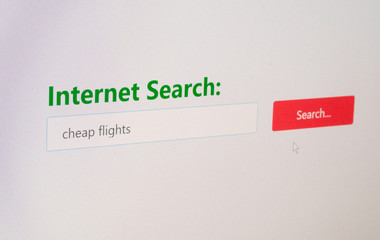 Internet Search screen shot with keyword phrase Cheap Flights in the search box