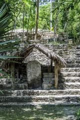 ruins of a structure and of a stela in the archaeological place of Coba, in Qintana Roo, Mexico