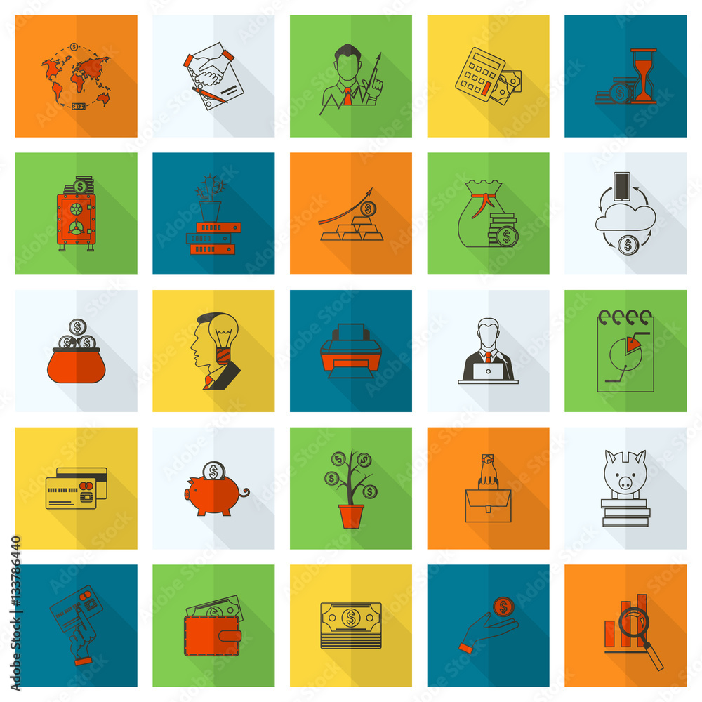 Wall mural business and finance icon set