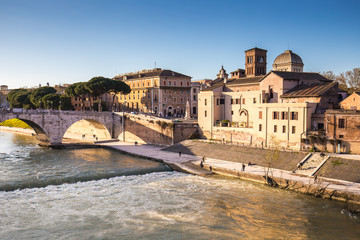 Roman city view and the ancient building in Rome, Italy.
