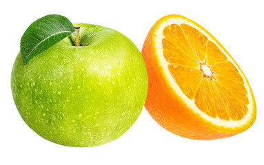 apples and orange fruits isolated on white