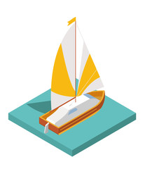 Flat 3d isometric yacht for city map travel constructor isolated