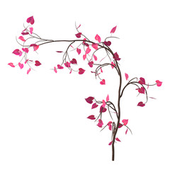 Love tree with pink heart-shaped leaves, isolated on white background. Decorative element for Valentine's Day concept. 3D rendering.