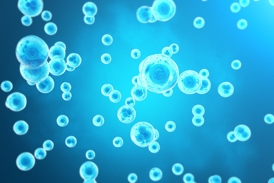 Blue cell background. Life and biology, medicine scientific, molecular research dna. 3d rendering