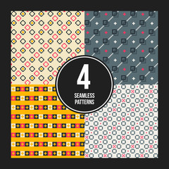 Set of 4 colorful pixelated patterns. Childish style. Useful for wrapping and textile design.