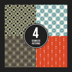 Set of 4 colorful pixelated patterns. Childish style. Useful for wrapping and textile design.