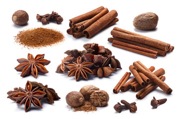 Set of Cinnamon, Badiam, Cloves, Nutmeg, paths