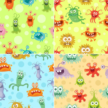 Set of Seamless Pattern with Good and Bad Bacteria