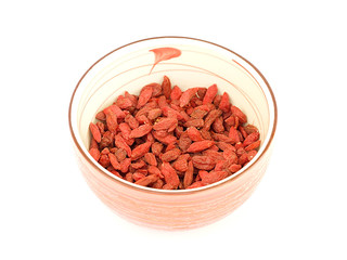 goji in a bowl on a white background