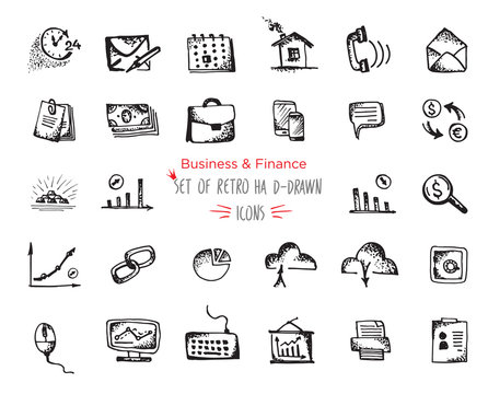 Hand-drawn sketch Business and Finance web icon set