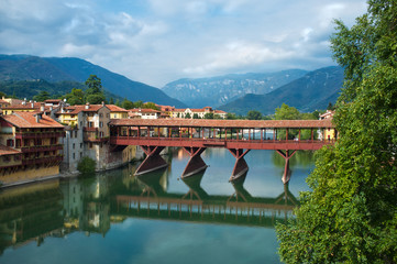 Bassano del Grappa Ponte Vecchio in northern Italy / panorama of Bassano del Grappa Ponte Vecchio in northern Italy