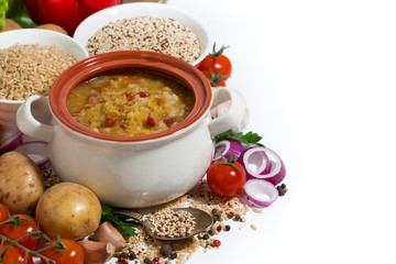 healthy lunch, soup with beans and vegetables 