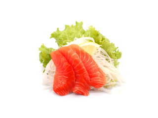 salmon with lemon and ginger on a white background