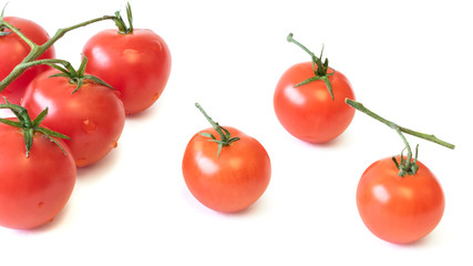 Fresh cherry tomatoes isolated on white background.