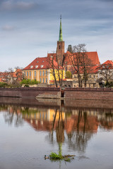 wroclaw city, view on building of pontifical faculty of theology from oder river, old polish city. Eastern Europe. Poland
