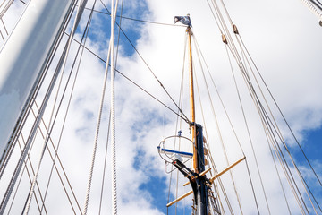View of the Topmast and shroud on a tall ship.