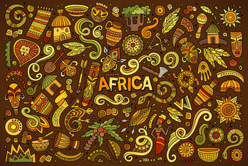 Obraz premium Vector doodle cartoon set of Africa objects