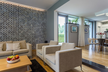 Open living room with sofa