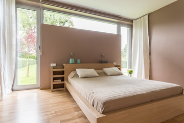 Fototapeta na wymiar Nude bright bedroom interior