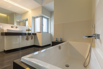 Minimalist bathroom with bathtub