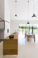 Spacious kitchen with wooden worktop