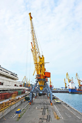 Fototapeta na wymiar Cargo crane, pipe and train