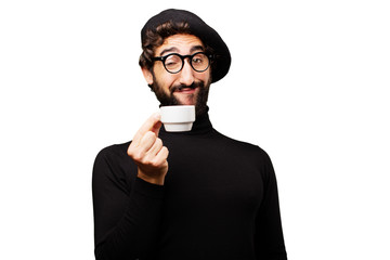 young french artist with a coffee