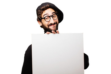 young french artist with a placard